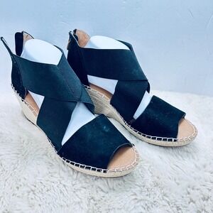 Gentle Souls Kenneth‎ Cole Black Espadrille Wedge Sandals Elastic Open Toe 11